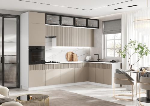 Фото Кухня Оливия NEW 3,0х1,8м, Шарли Мокко, Белый