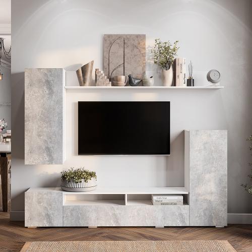 Фото Стенка в гостиную Диаманд, белый/цемент