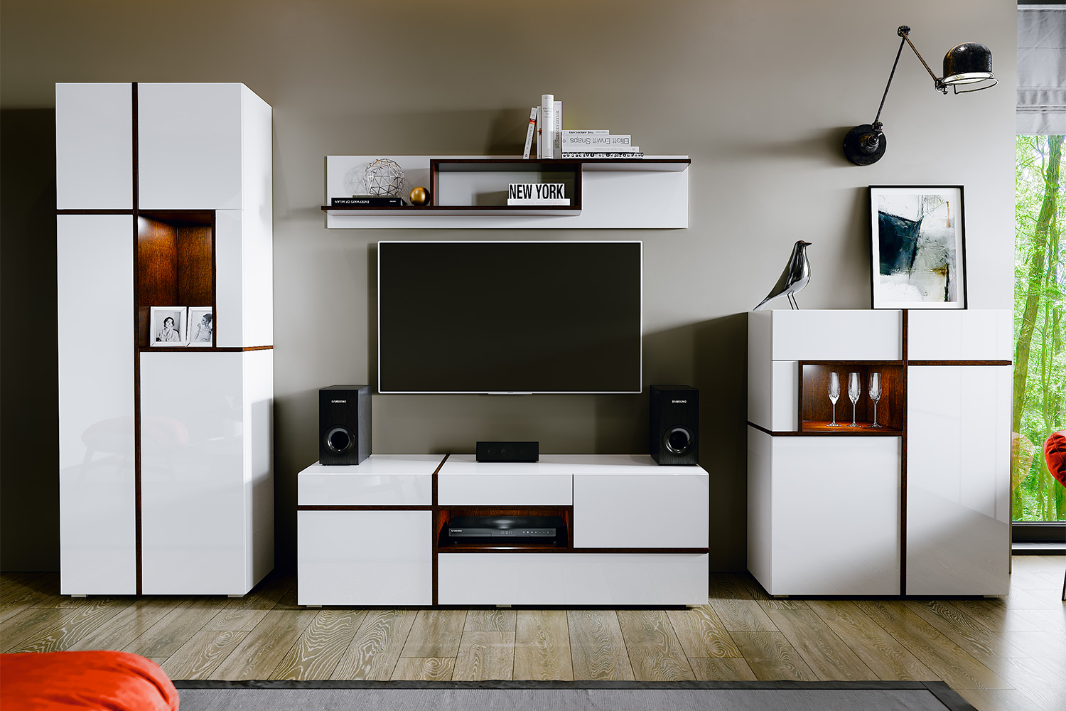 Фото Тумба ТВ Мадера, Белый глянец холодный