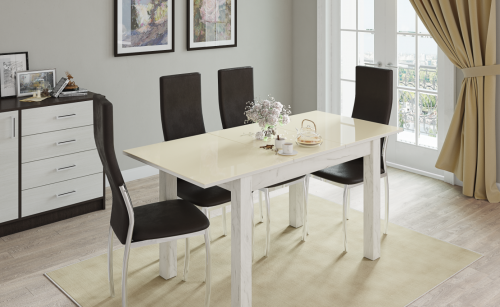 Фото Стол обеденный раскладной Бруно 60, крафт белый/лакобель ваниль