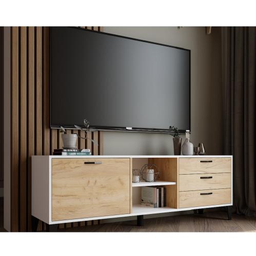 Фото Тумба под телевизор Парус-9, белый/дуб крафт золотой