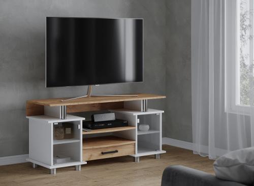 Фото Тумба для ТВ с полками 003 (К2), дуб крафт золотой/белый