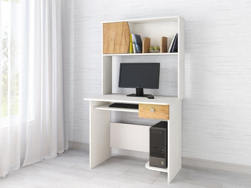 Фото Стол компьютерный Грета-4, белый/дуб крафт