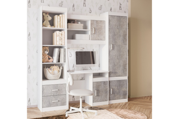 Фото Полка навесная Паскаль, Белый, Цемент светлый