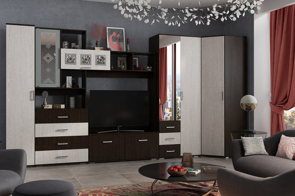 Фото Шкаф угловой Белла, венге/ясень белый