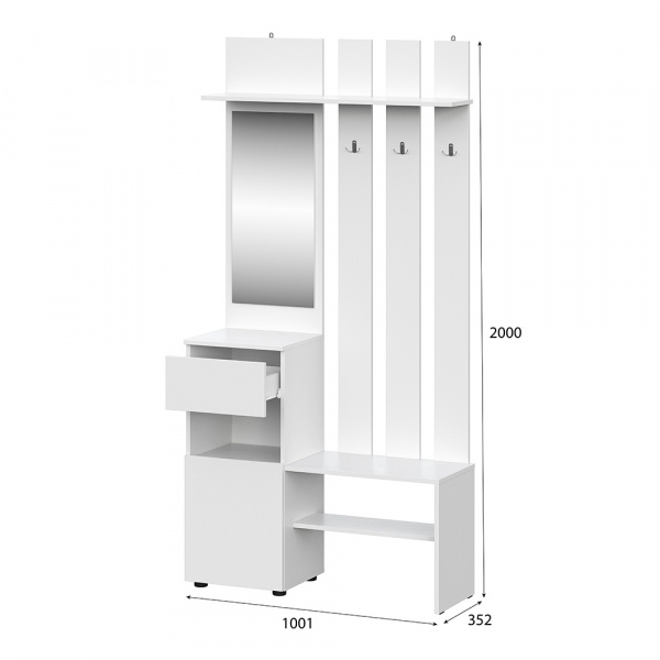 Фото Вешалка с зеркалом Токио, белая