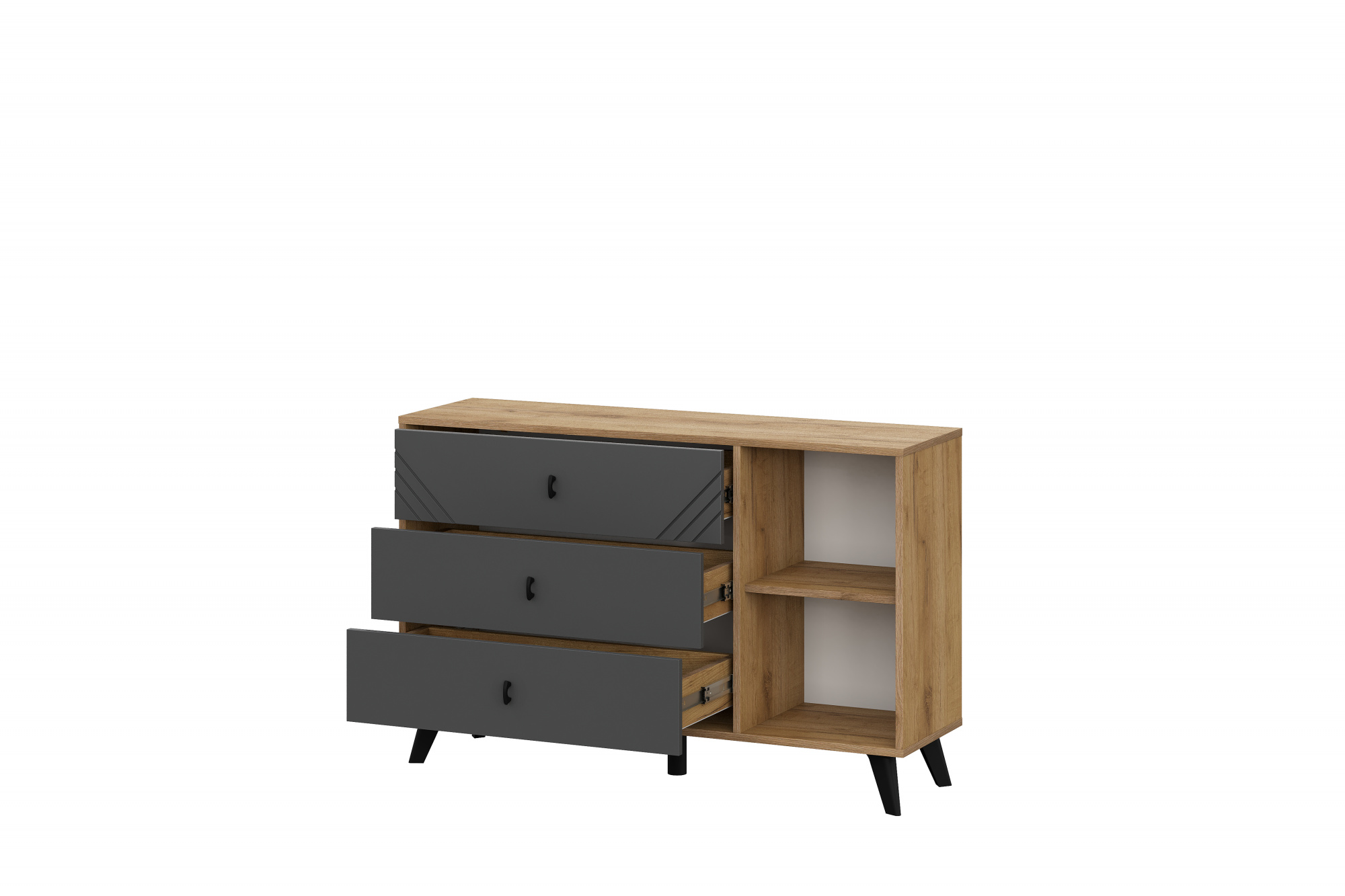 Фото Комод 3 ящика Байкал (со створкой), Дуб Золотой, Графит