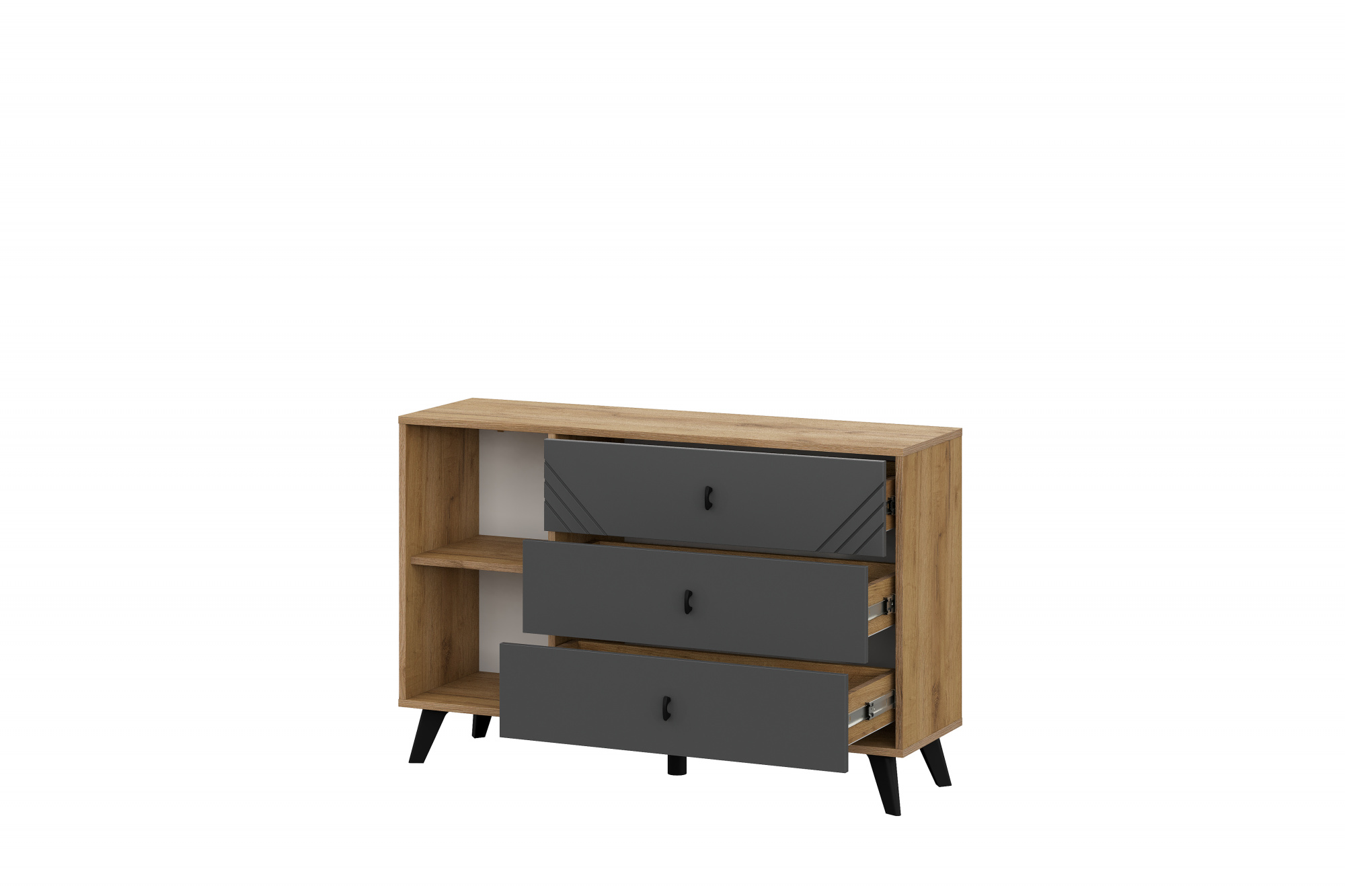 Фото Комод 3 ящика Байкал (со створкой), Дуб Золотой, Графит