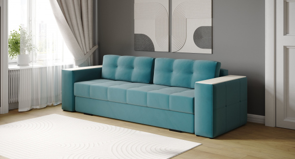 Фото Диван раскладной Виконт, бирюза/мдф клен кремовый