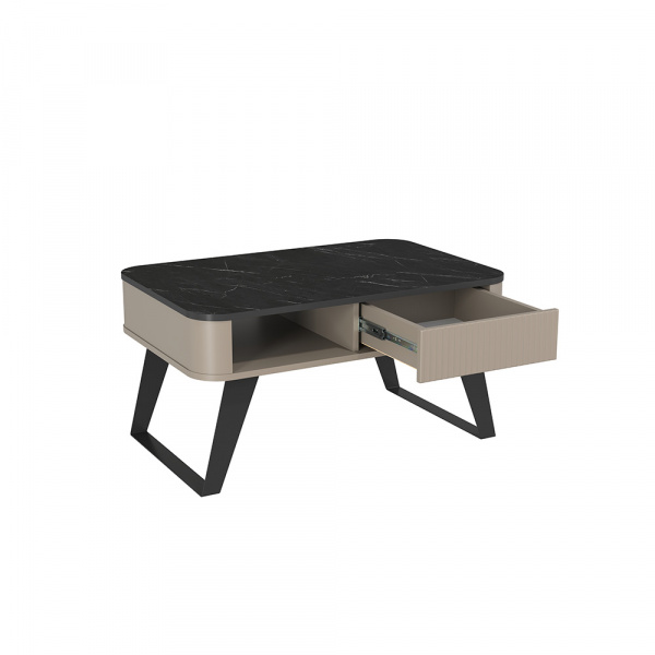 Фото Стол журнальный Фиделия 76.10, Серый камень, Мрамор черный