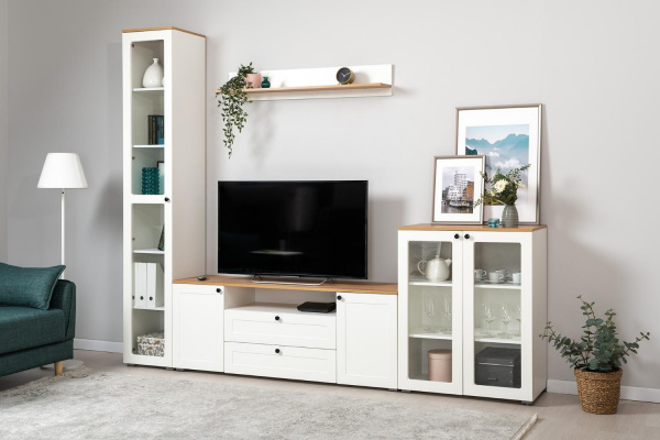 Фото Тумба под ТВ 16.47 Остин Белый шагрень, Дуб Золотой