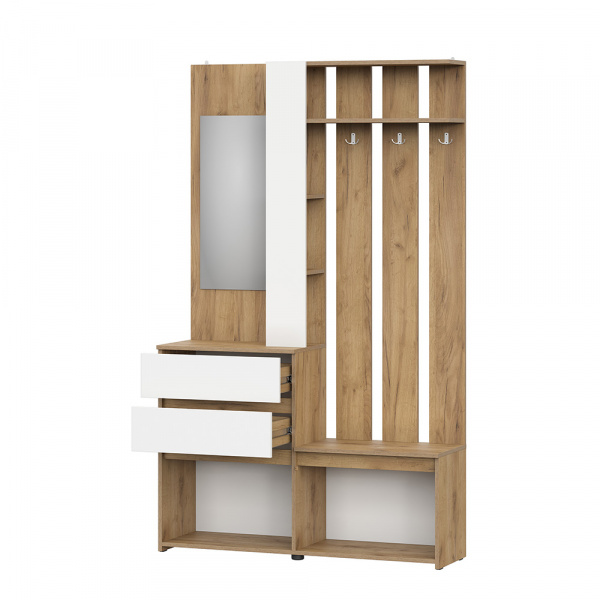 Фото Вешалка с зеркалом Некст 1, Дуб золотой, Белый