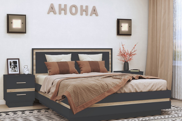 Фото Кровать с основанием 1600 Анона, антрацит