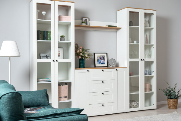 Фото Шкаф-витрина 16.394.02 Остин Белый шагрень, Дуб Золотой CRAFT