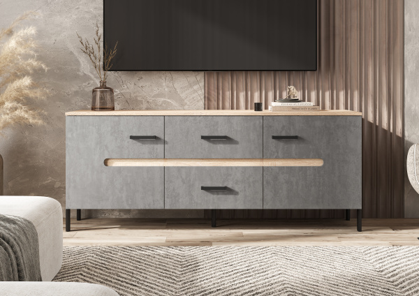 Фото Тумба для ТВ Ким (металл), Бетон темный, Сонома