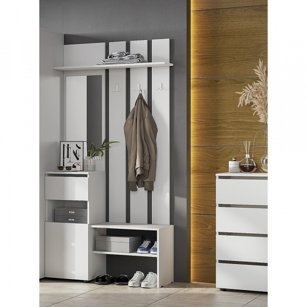 Фото Вешалка с зеркалом Токио, белая