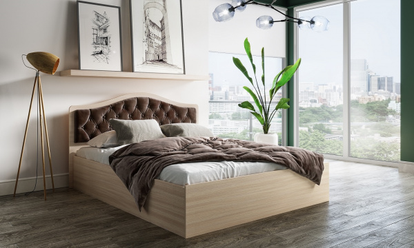 Фото Кровать с настилом ЛДСП Дели 160х200, дуб сонома/шоколад