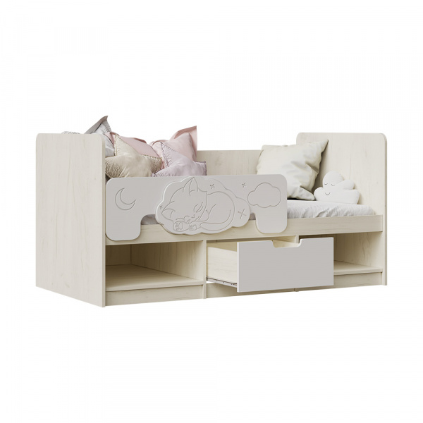 Фото Кровать Юниор-4 (1,6х0,8м), Шарли Белый, Дуб Крафт Белый