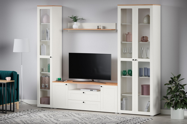 Фото Шкаф-витрина 16.394.02 Остин Белый шагрень, Дуб Золотой CRAFT