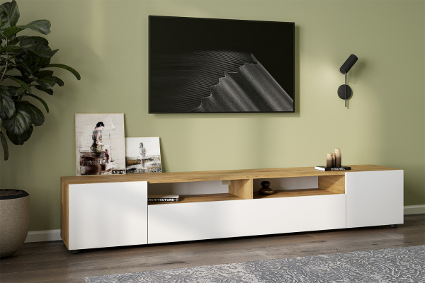 Фото Тумба ТВ Денвер, Дуб золотой, Белый