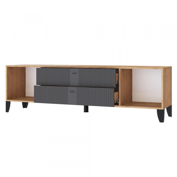 Фото Тумба под телевизор Парус-10, Дуб крафт золотой, Карбон вулкан