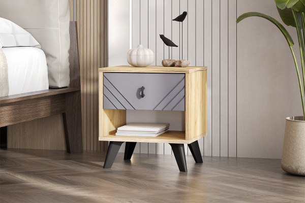 Фото Тумба прикроватная Байкал, Дуб золотой, Графит