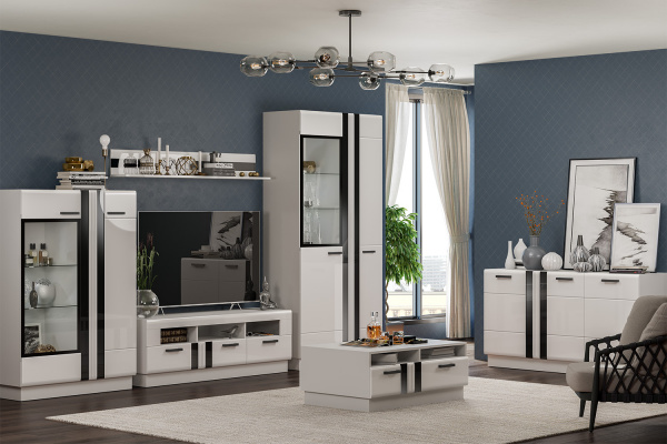 Фото Шкаф-стекло высокий Магнолия, Белый глянец холодный