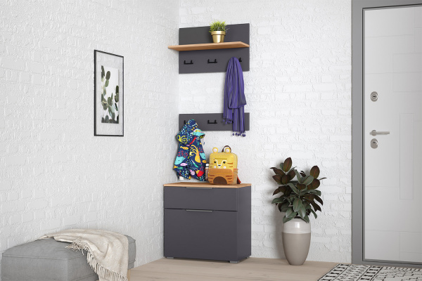 Фото Тумба для обуви Октава 16.127, Серый графит, Дуб золотой