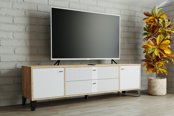 Фото Тумба под телевизор Парус-10, Дуб крафт золотой, Карбон фарфор