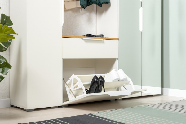 Фото Тумба для обуви Октава 16.127, Белый шагрень, Дуб золотой