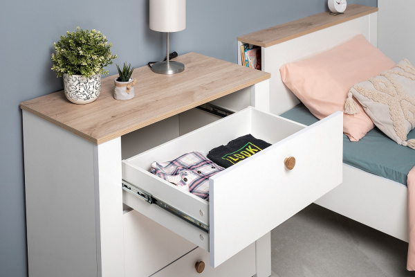 Фото Комод с ящиками 16.228.03 Джастин Белый шагрень, Дуб Белый