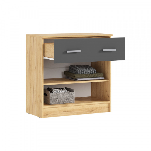 Фото Комод с ящиком и дверьми Бася, Дуб Крафт, Графит