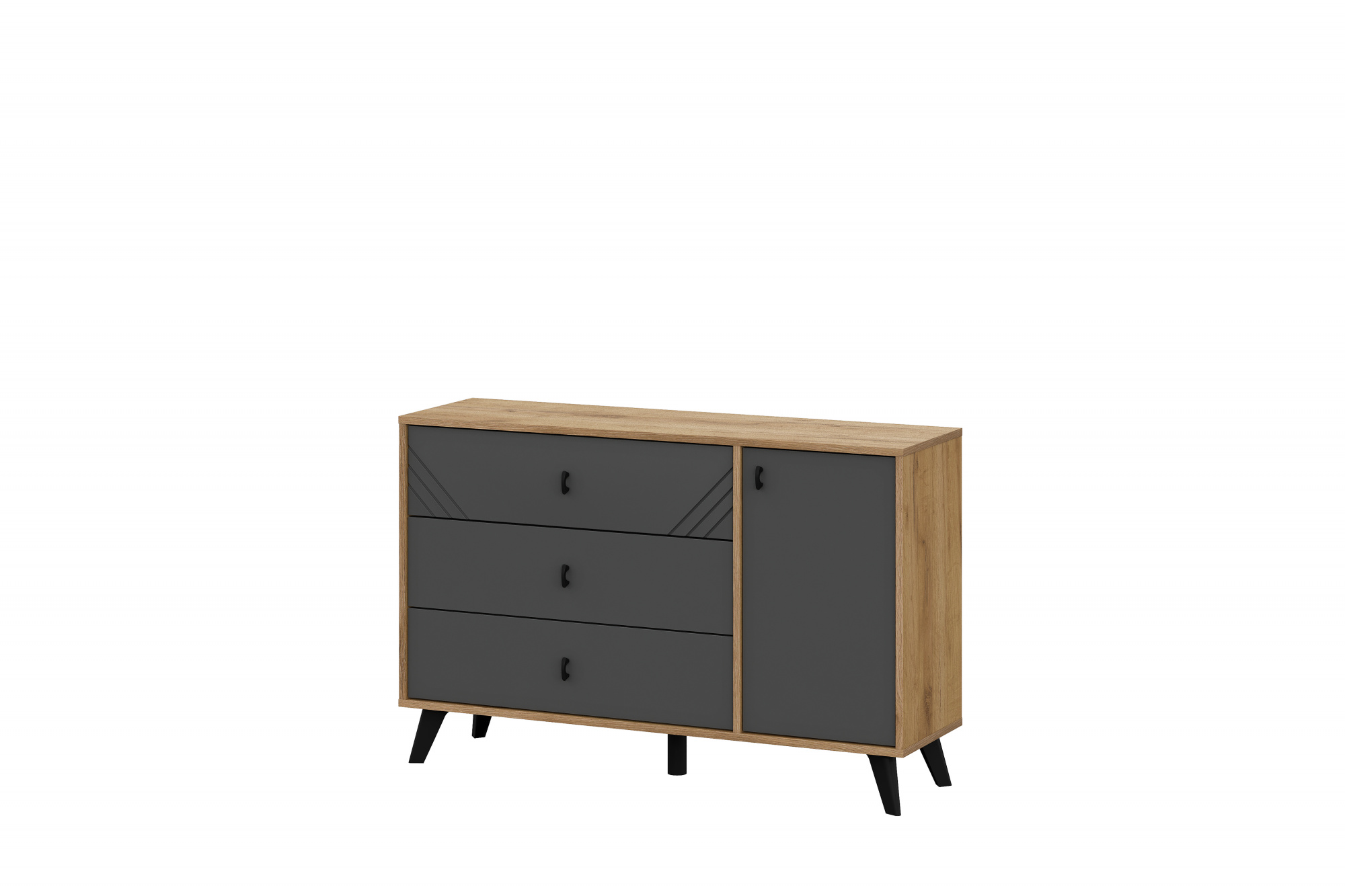 Фото Комод 3 ящика Байкал (со створкой), Дуб Золотой, Графит