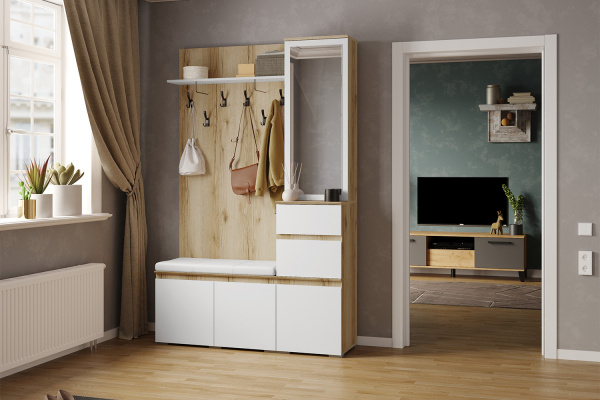 Фото Тумба с ящиками Плейона, Дуб Делано, Белый