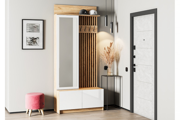 Фото Вешалка Стоуби, дуб крафт/белый глянец