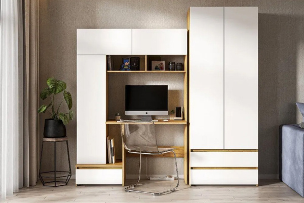 Фото Стол компьютерный Некст 1, Дуб Золотой, Белый