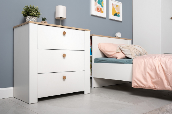 Фото Комод с ящиками 16.228.03 Джастин Белый шагрень, Дуб Белый