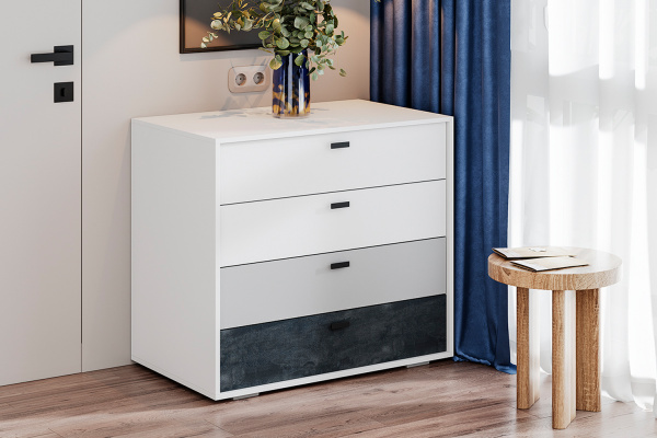 Фото Комод Накки КМ-900, Белый, Серый, Угольный камень