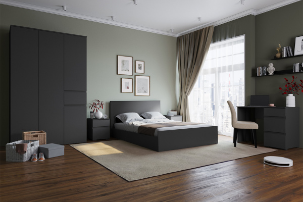 Фото Кровать 160x200 с настилом из ДСП Плейона, Графит серый