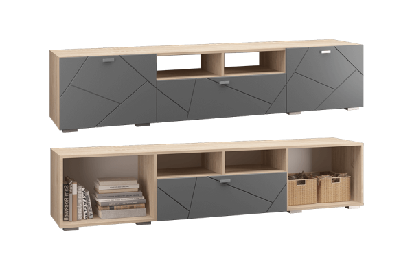 Фото Тумба под ТВ с 1 ящиком и 2 дверями Скайлайн, графит