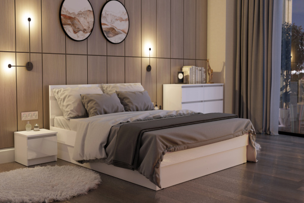 Фото Кровать Челси 1,6м, Белый глянец холодный, Белый