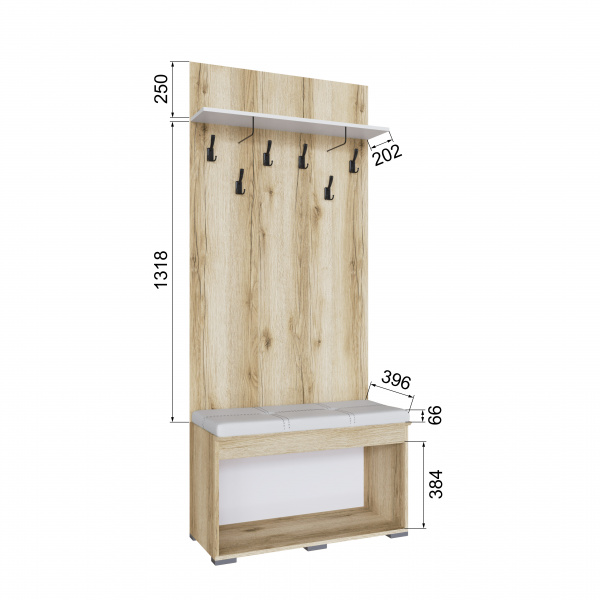 Фото Тумба с вешалкой Плейона, Дуб Делано, Белый