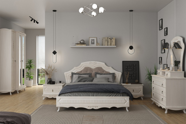 Фото Кровать с ортопедическим основанием Кантри 06.121, Вудлайн кремовый, Белый