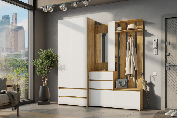 Фото Вешалка с зеркалом Некст 1, Дуб золотой, Белый