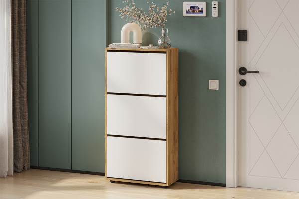 Фото Обувница ОБ 4, Дуб золотой, Белый шагрень, Белый