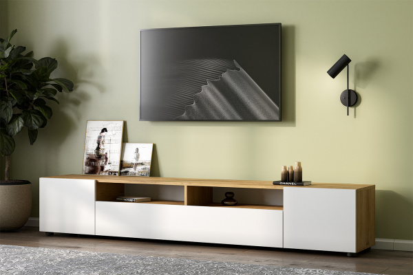 Фото Тумба ТВ Денвер, Дуб золотой, Белый