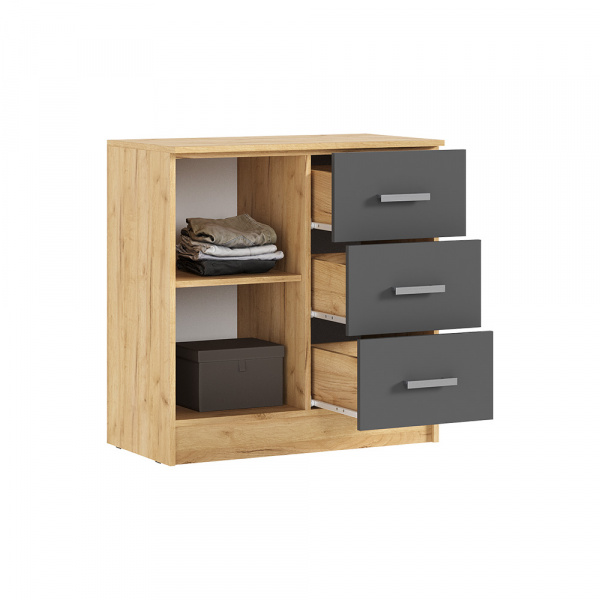 Фото Комод с 3-мя ящиками и дверью Бася, Дуб Крафт, Графит