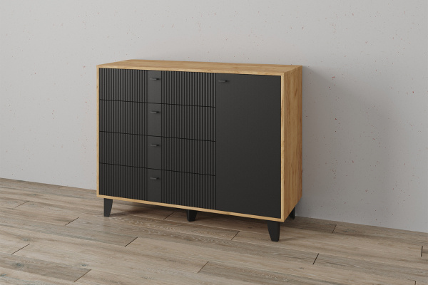 Фото Комод Катрин-13, Дуб крафт золотой, Карбон вулкан