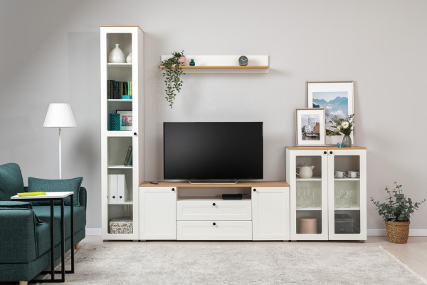 Фото Шкаф-витрина 16.394.03 Остин Белый шагрень, Дуб Золотой