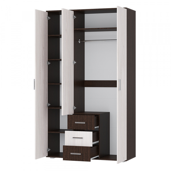 Фото Шкаф трехдверный Белла, венге/ясень белый